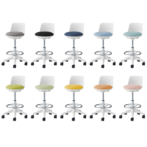 オカムラ ピルエットチェア pirouetto 5本脚ハイチェア ホワイト脚 ホワイトシェル ナイロンキャスター ビニールレザー L122YZ-P