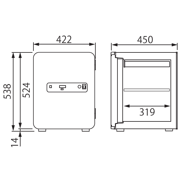 エーコー(EIKO) メタセル マルチロック式小型耐火金庫 テンキー式 指紋照合式 MC-40PR サイズ