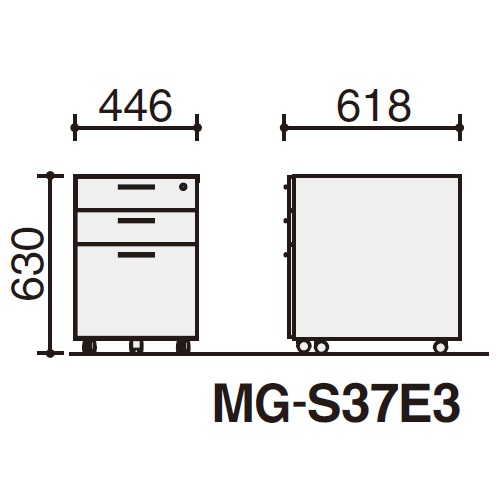 コクヨ 役員室用家具 S370 サイドワゴン(3段) W450×D446×H630 MG-S37E3