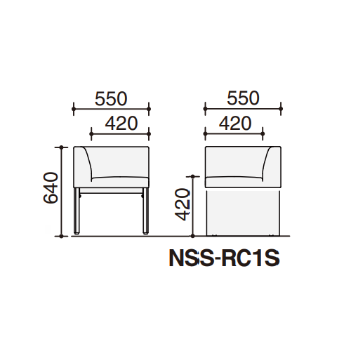 コクヨ ロビーチェアー SSシリーズ コーナーチェアー 右コーナー用 エコPVCレザー張り NSS-RC1S　サイズ