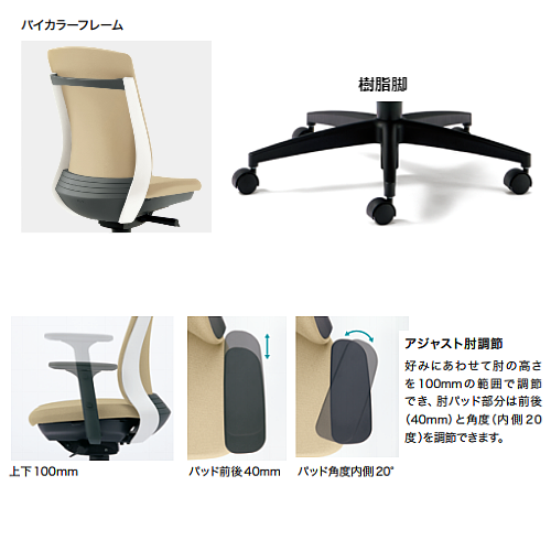 PLUS プラス ベネスチェア BeneSチェア バイカラーフレーム 可動肘 樹脂脚