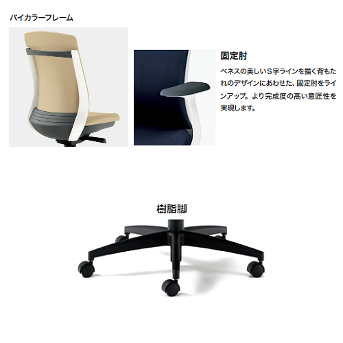 PLUS プラス ベネスチェア BeneSチェア バイカラーフレーム 固定肘 樹脂脚