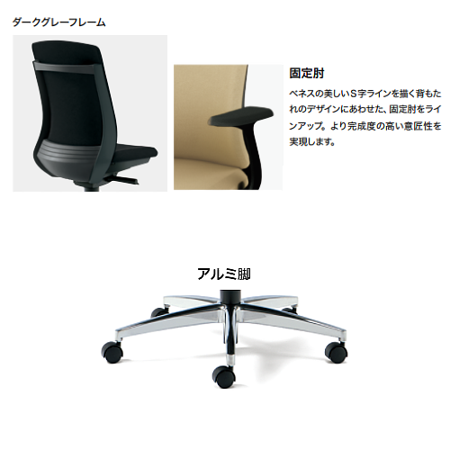 PLUS プラス ベネスチェア BeneSチェア ダークグレーフレーム 固定肘 アルミ脚