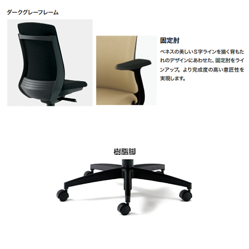 PLUS プラス ベネスチェア BeneSチェア ダークグレーフレーム 固定肘 樹脂脚