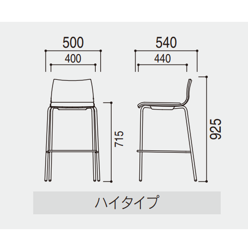 ウチダ リフレッシュタイプチュア RBK-2シリーズ ハイタイプ 木目　背ヌード　座：布張り／レザー張り　サイズ　寸法