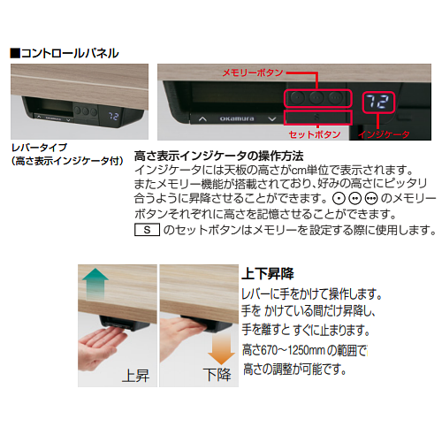 オカムラ リーガス(REGAS)電動上下昇降デスク U型水平天板タイプ
