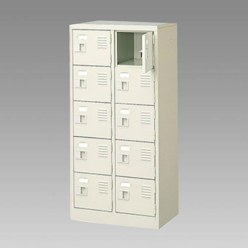 ナイキ シューズボックス（扉付.中棚なし） 2列5段 10人用 セミホワイト 錠なし SB25T-SH