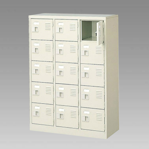 ナイキ シューズボックス（扉付.中棚なし） 3列5段 15人用 セミホワイト 錠なし SB35T-SH