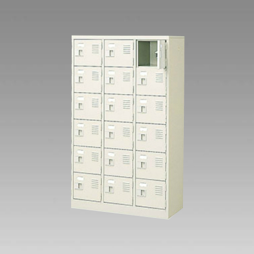 ナイキ シューズボックス（扉付.中棚なし） 3列6段 18人用 セミホワイト 錠なし SB36T-SH