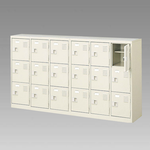 ナイキ シューズボックス（扉付.中棚付） 6列3段 18人用 セミホワイト 錠なし SB63TNL-SH