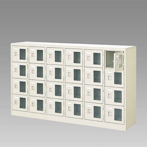 ナイキ シューズボックス（扉付.中棚なし） 6列4段 24人用 セミホワイト 錠なし SB64G-SH