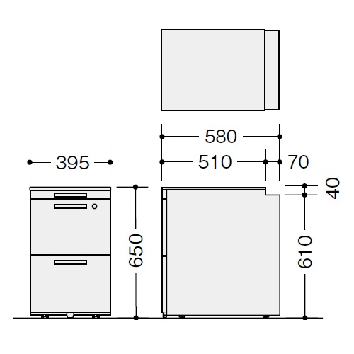 ナイキ ウエイク(テーブルシステムWK型) ワゴン(ハイタイプ) W395×D580×H650 シリンダー錠 TRH046HCK