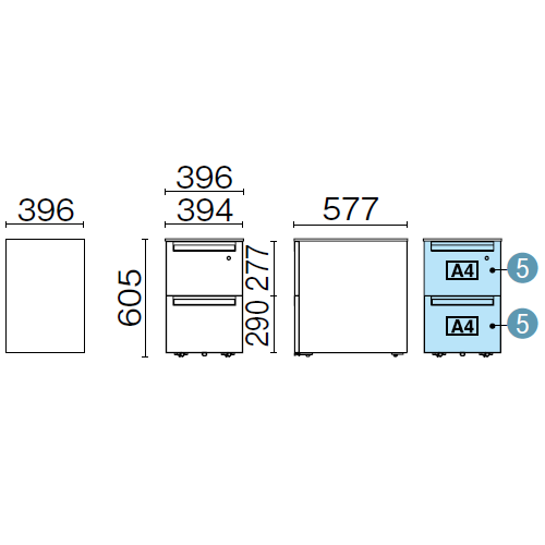 プラス US-1/US-2/US-1S/US-W サイドキャビネット ワゴン 2段 US-046SC-A2 W396×D577×H605 779-419