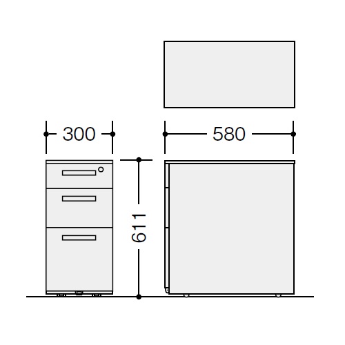 ナイキ ウエイク(テーブルシステムWK型) スリムワゴン W300×D580×H611 シリンダー錠 WK036XC