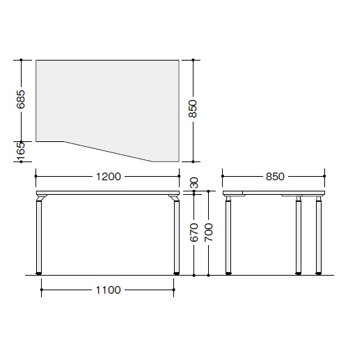 ナイキ ウエイク(テーブルシステムWK型) 変形テーブル(右用) W1200×D850×H700 WK127EFR-SVH/WK127EFR-SVS
