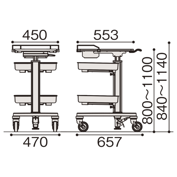 イトーキ 医療家具 メディワークカート-S ソフトエッジ天板・トレイ2段