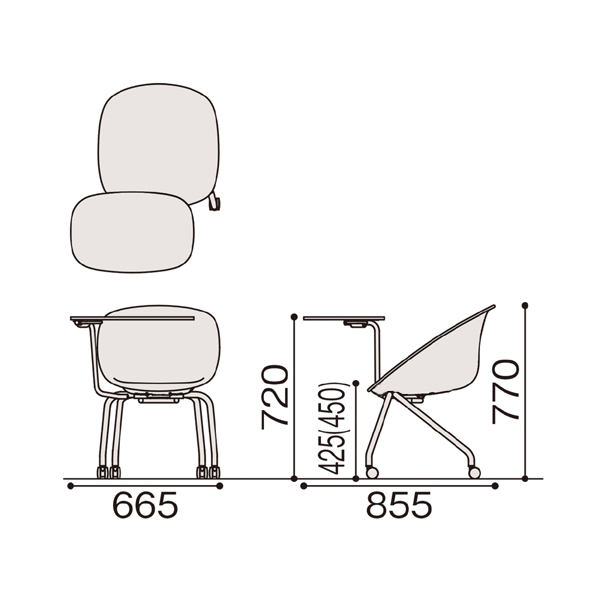 イトーキ ワンチェア テーブル付 ネスティングタイプ カップホルダーなし ヌードシェル KLD912-