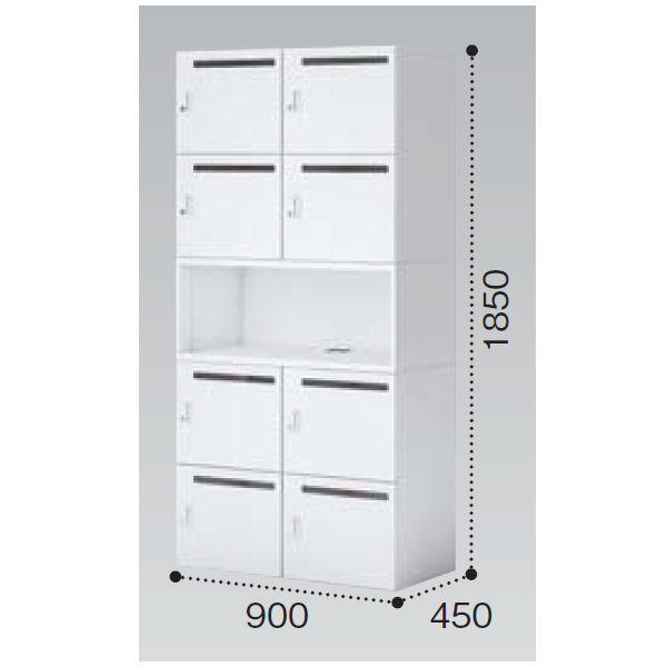 コクヨ イノン(iNON) ホワイト 8人用中段オープンメール穴あり Bタイプ ICカードロック SNN-RM87CMB-SAW1