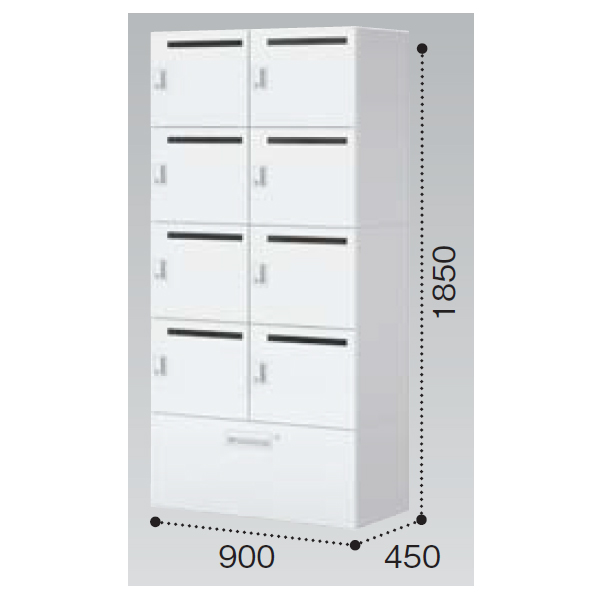 コクヨ イノン(iNON) ホワイト 8人用下段ラテラルメール穴あり Sタイプ シリンダー SNN-RL87YMS-SAW1