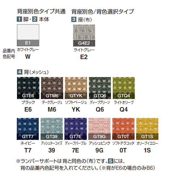 コクヨ モネットチェア (Monet)　色見本　カラーサンプル