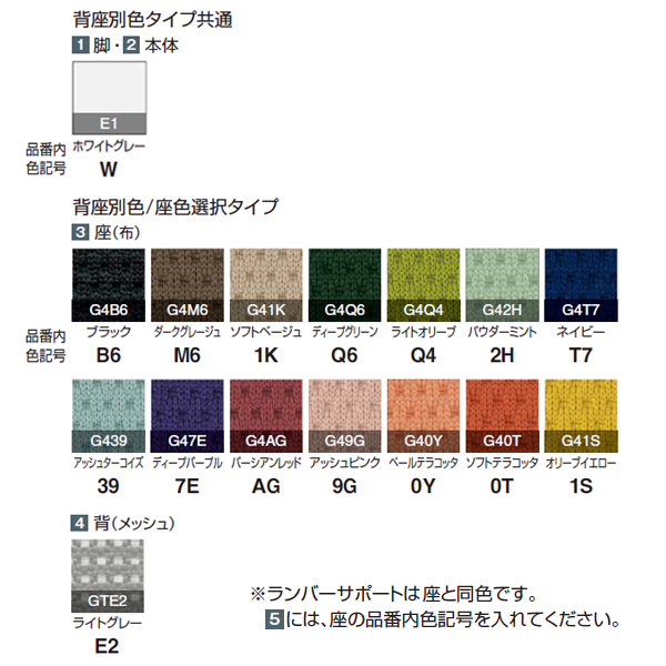 コクヨ モネットチェア (Monet) 　色見本　カラーサンプル