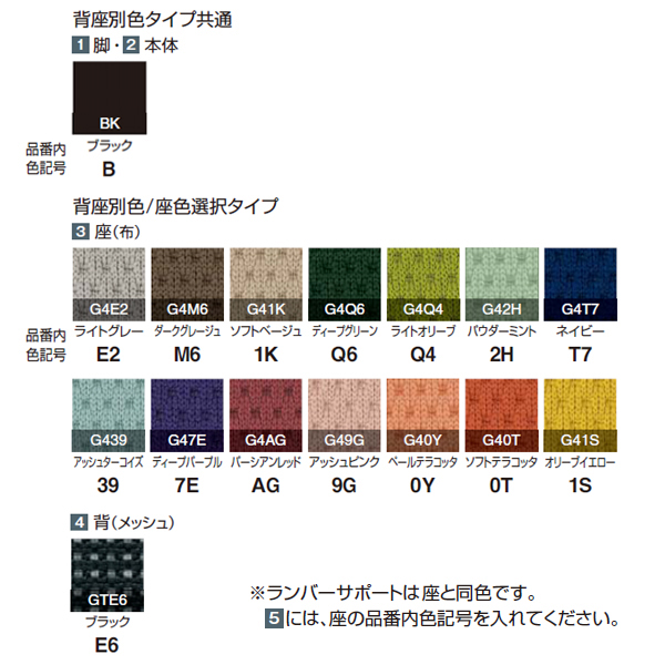 コクヨ モネットチェア (Monet) 　色見本　カラーサンプル