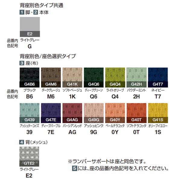 コクヨ モネットチェア (Monet) 　色見本　カラーサンプル