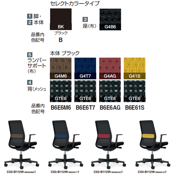 コクヨ モネットチェア Monet 背メッシュ セレクトカラー Ｌ型肘 脚・本体ブラック 背・座：ブラック ランバー有 C03-B112
