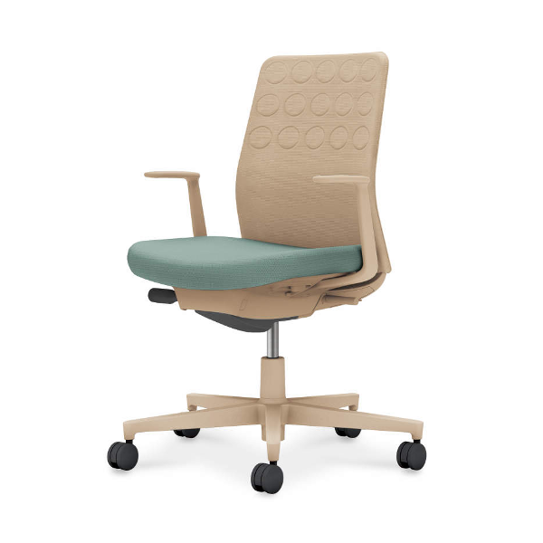 コクヨ モネットチェア (Monet) 背樹脂シェルタイプ L型肘 ベージュ脚