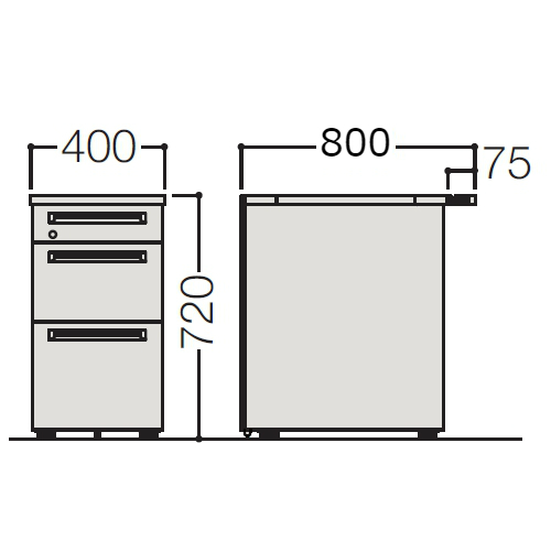 オカムラ アドバンス-Ｓ 3段脇机(小引出し＋B5＋A4/B4兼用)W400×D800 3VD2CB-MK