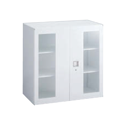 オカムラ レクトライン収納 ガラス両開き書庫 上置き下置き兼用 W900×D450×H900 4B32GF-ZA75/4B32GF-Z13