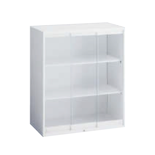 オカムラ レクトライン収納 ガラス3枚引き違い書庫 上置き W900×D450×H1050 4B43AC-ZA75/4B43AC-Z13