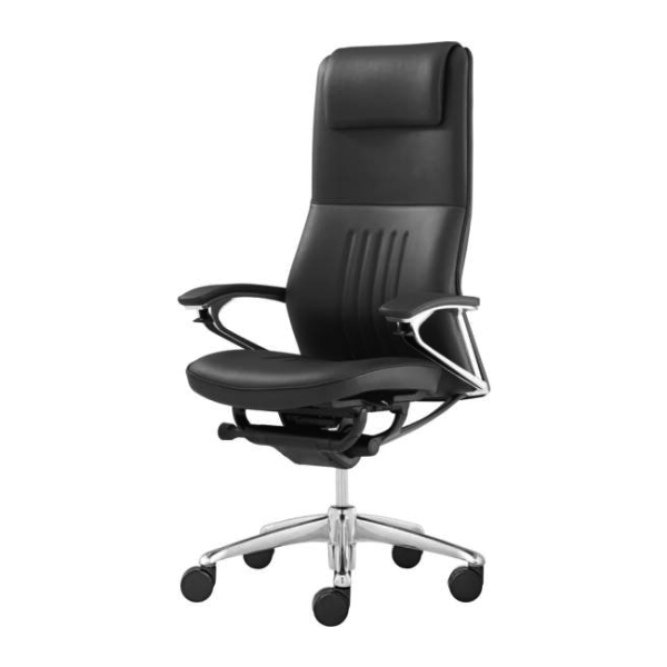 オカムラ Legenda(レジェンダ)シリーズ エクストラハイバック 革張り 5本脚 オープン肘(デコレーティブステッチ) CR37AR-P