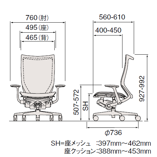 オカムラ アトラス(Atlas)シリーズ　アトラスチェア ハイバック　サイズ
