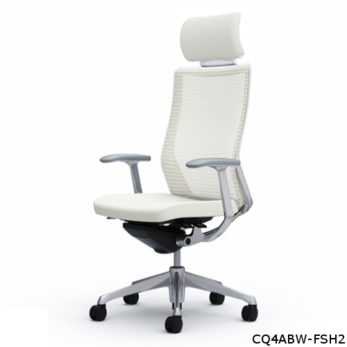 オカムラ コーラルチェア メッシュ エクストラハイバック ホワイト体 ポリッシュ枠 ハンガー・ランバー無 デザイン肘 CQ4ABW-FS