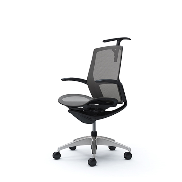 オカムラ フィノラチェア ミドルバック 座メッシュ ブラックパネル ポリッシュ脚 デザインアーム C742AR-F1E/C742AR-F1F