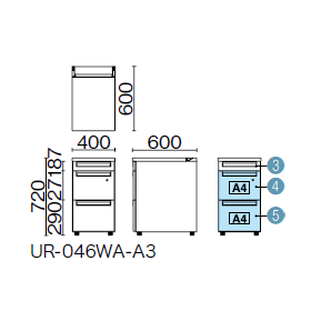 プラス US-W 脇机 A-3段袖 標準収納タイプ UR-046WA-A3 779-478/779-479/779-480