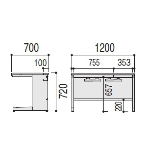 内田洋行 内田洋行 スカエナデスク Ktype 平デスク 引出し付きタイプ