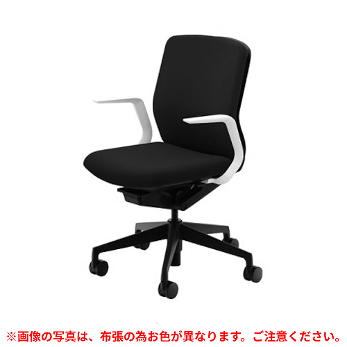 ウチダ クレネチェア ミドルバック L型肘 ホワイト／ブラック脚 ホワイトシェル ナイロンキャスター 5-377-311/5-377-511