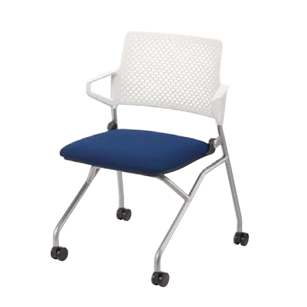 ウチダ ミーティングチェア FM-345シリーズ ネスティング脚 シルバーメタリック脚 背肘ホワイト 肘付 FM-345 WS/6-113-100