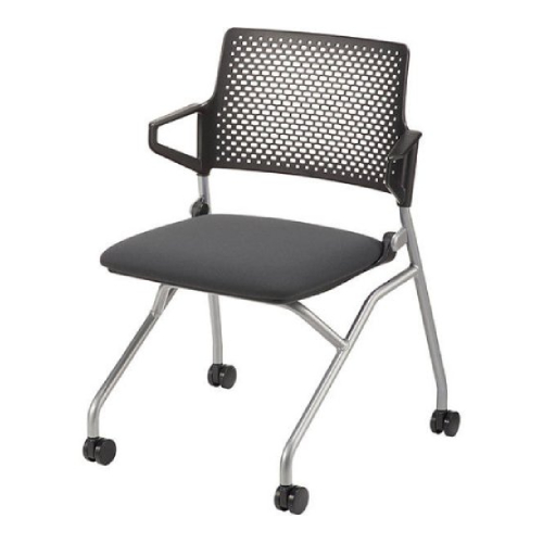 ウチダ ミーティングチェア FM-345シリーズ ネスティング脚 シルバーメタリック脚 背肘ブラック 肘付 FM-345 BS/6-113-110