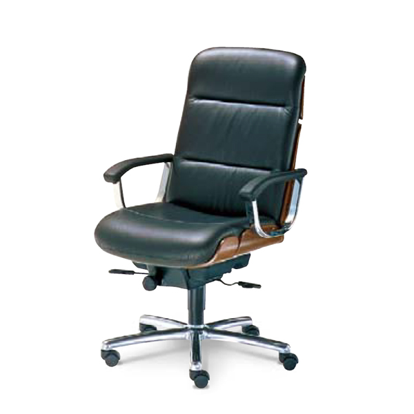 ウチダ 高級チェア EX-600シリーズ 背ウォールナット色タイプ 革張り EX-615 ハイバック ブラック 1-229-6150