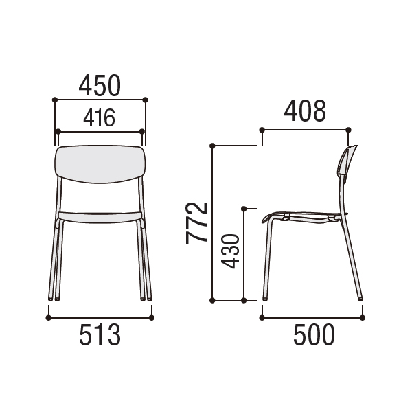 内田洋行 ミーティングチェア MF-300 4本脚 ヌード W513×D500×H772 MF