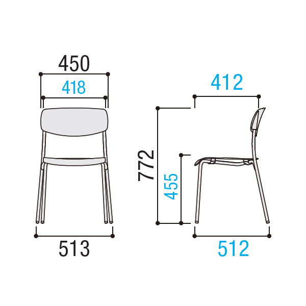 内田洋行 ミーティングチェア MF-300 4本脚 座クッション W513×D512