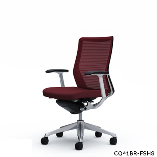 オカムラ コーラルチェア メッシュ ミドルバック ブラック体 ポリッシュ枠 ハンガー・ランバー無 デザイン肘 CQ41BR-FS