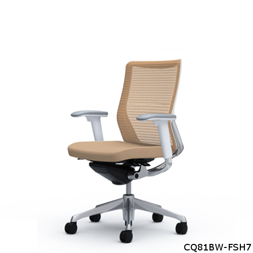 オカムラ コーラルチェア メッシュ ミドルバック ホワイト体 ポリッシュ枠 ハンガー・ランバー無 アジャスト肘 CQ81BW-FS