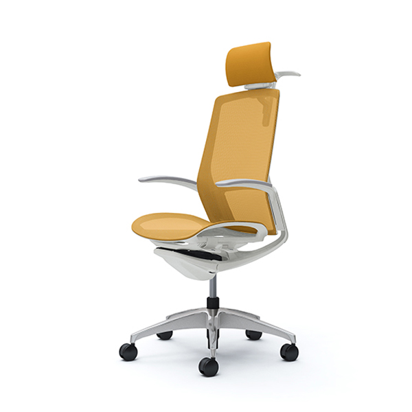 オカムラ フィノラチェア エクストラハイバック 座メッシュ ホワイトパネル ポリッシュ脚 デザインアーム C74BCW-F1E/C74BCW-F1F