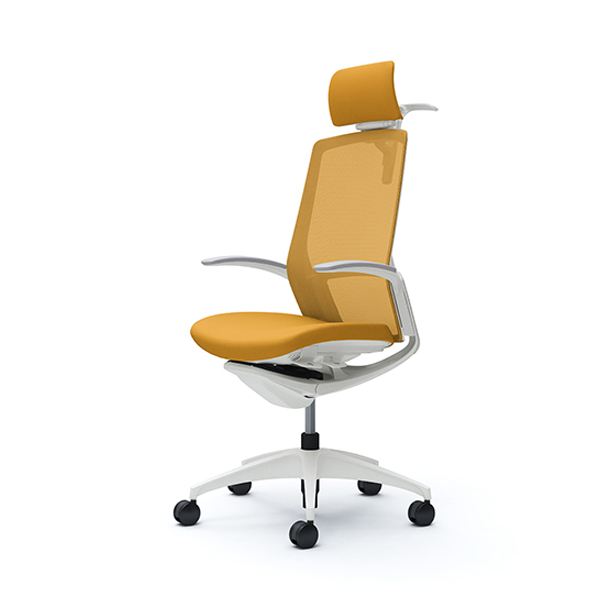 オカムラ フィノラチェア エクストラハイバック 座クッション ホワイトパネル ホワイト脚 デザインアーム C74DWW-F1G/C74DWW-F1H