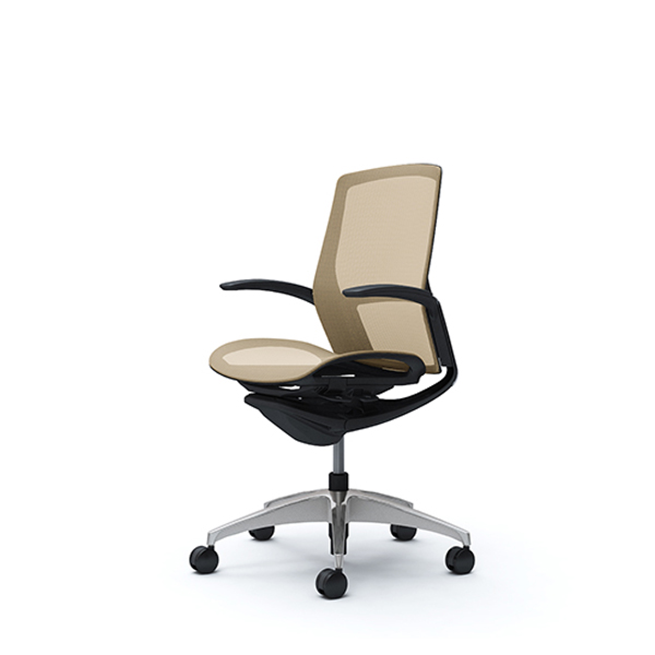 オカムラ フィノラチェア ミドルバック 座メッシュ ブラックパネル ポリッシュ脚 デザインアーム C741AR-F1E/C741AR-F1F