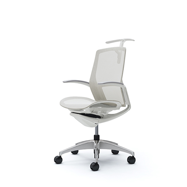 オカムラ フィノラチェア ミドルバック 座メッシュ ホワイトパネル ポリッシュ脚 デザインアーム C742CW-F1E/C742CW-F1F